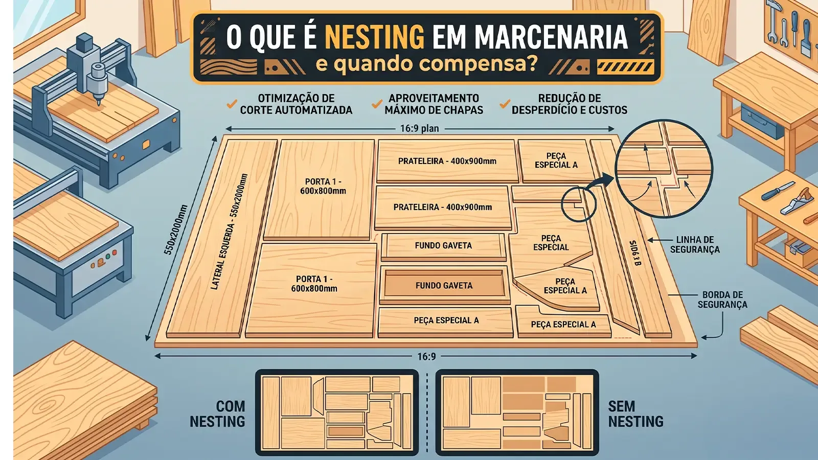 O que é nesting e quando ele compensa numa marcenaria